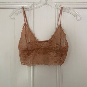 Free People Tan Lace Bralette with Scalloped Trim